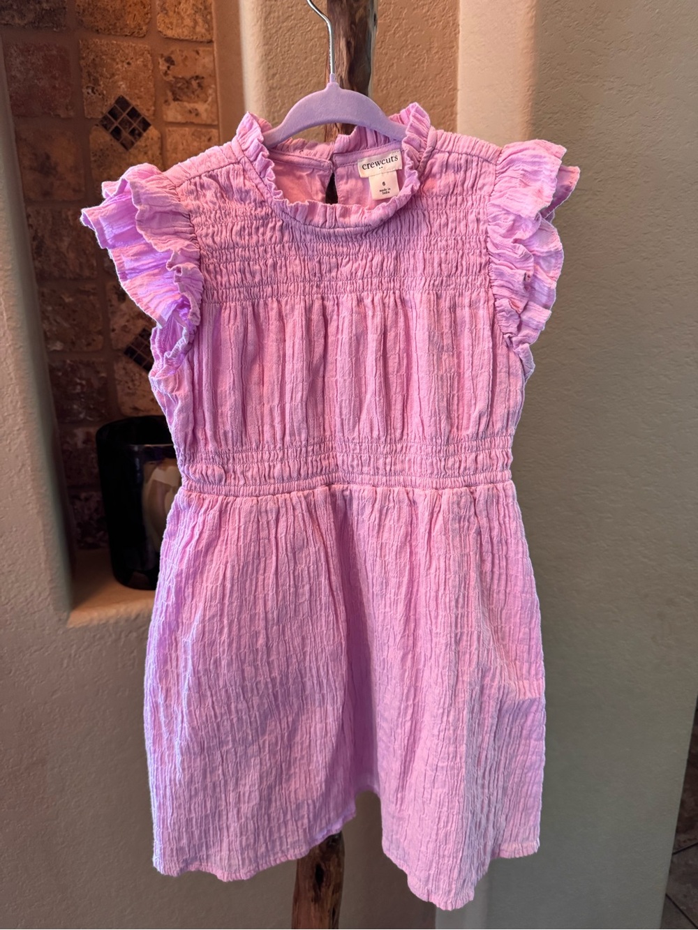 Crewcuts Pink Purple Ruffle-Sleeve Smocked Casual Dress